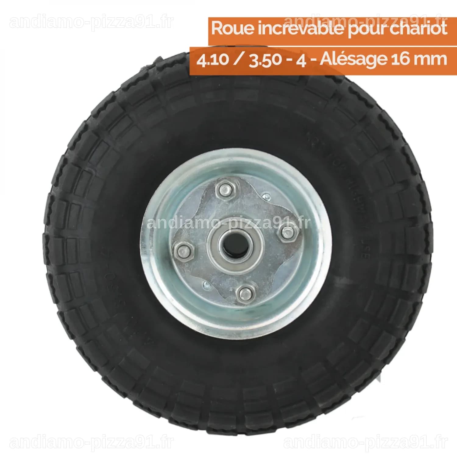 Roue increvable pour chariot 52L - 4.10 / 3.50-4 - Noir